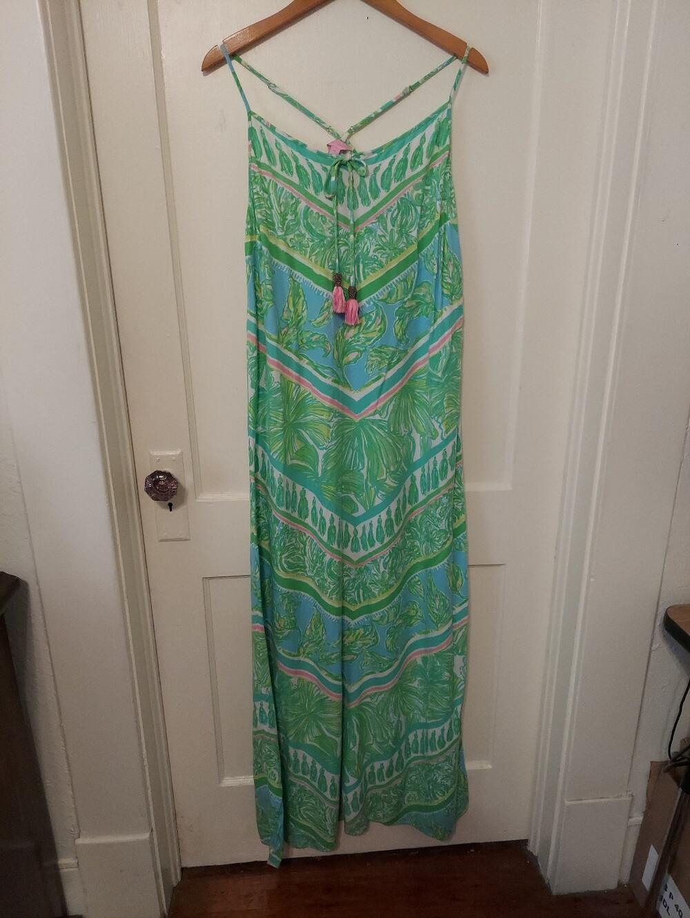 Lilly Pulitzer Maxi Dress Womens Medium Tropical Leaf Colorful Resort Vacation